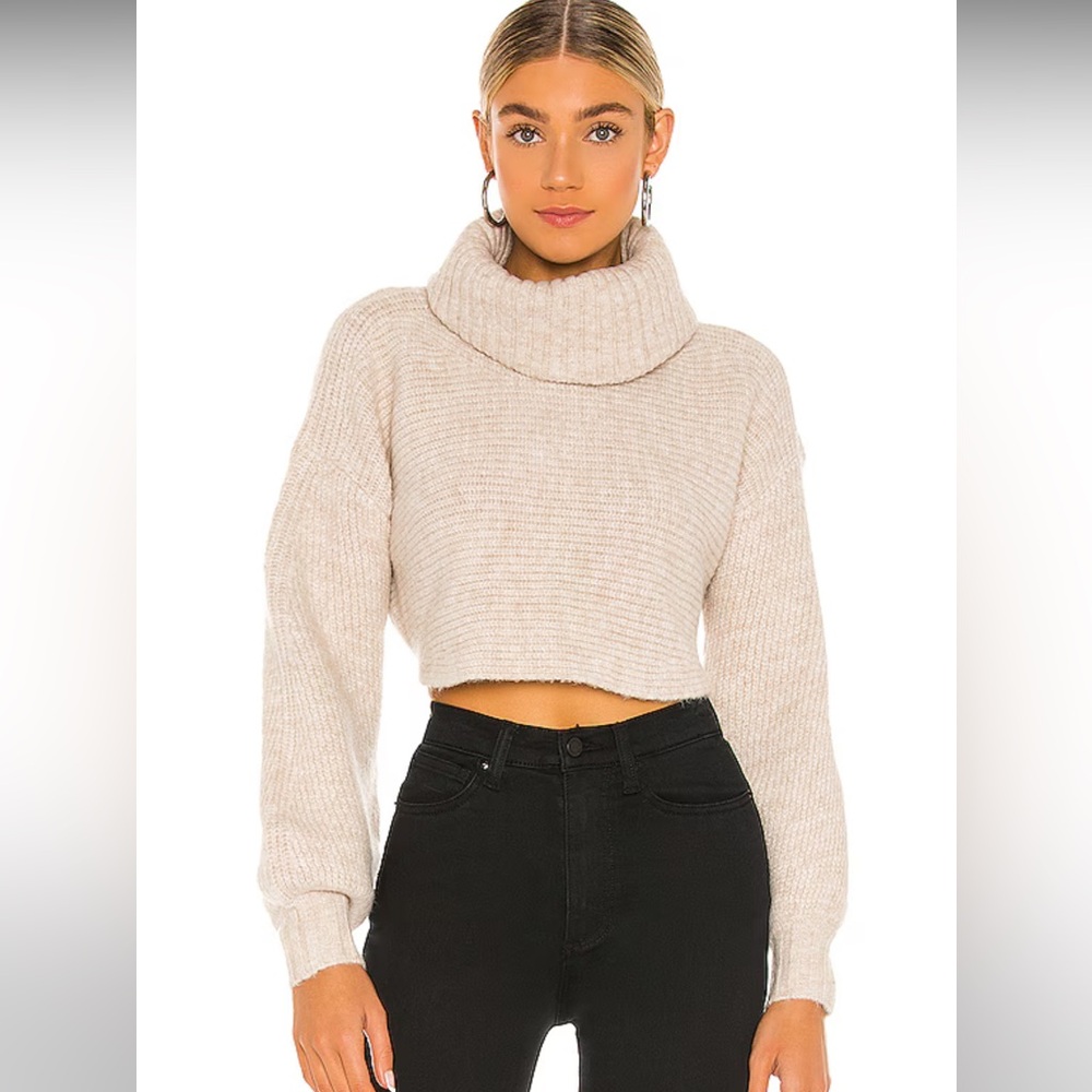 Michael‎ Costello x REVOLVE Safia Peek A Boo Crop Cream Sweater